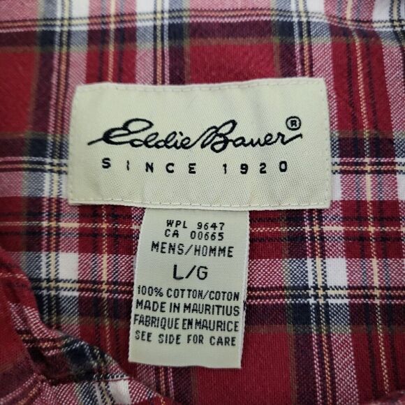 Eddie Bauer Mid-Weight Button Up Shirt Red Plaid 100% Cotton Men's L - Picture 6 of 12